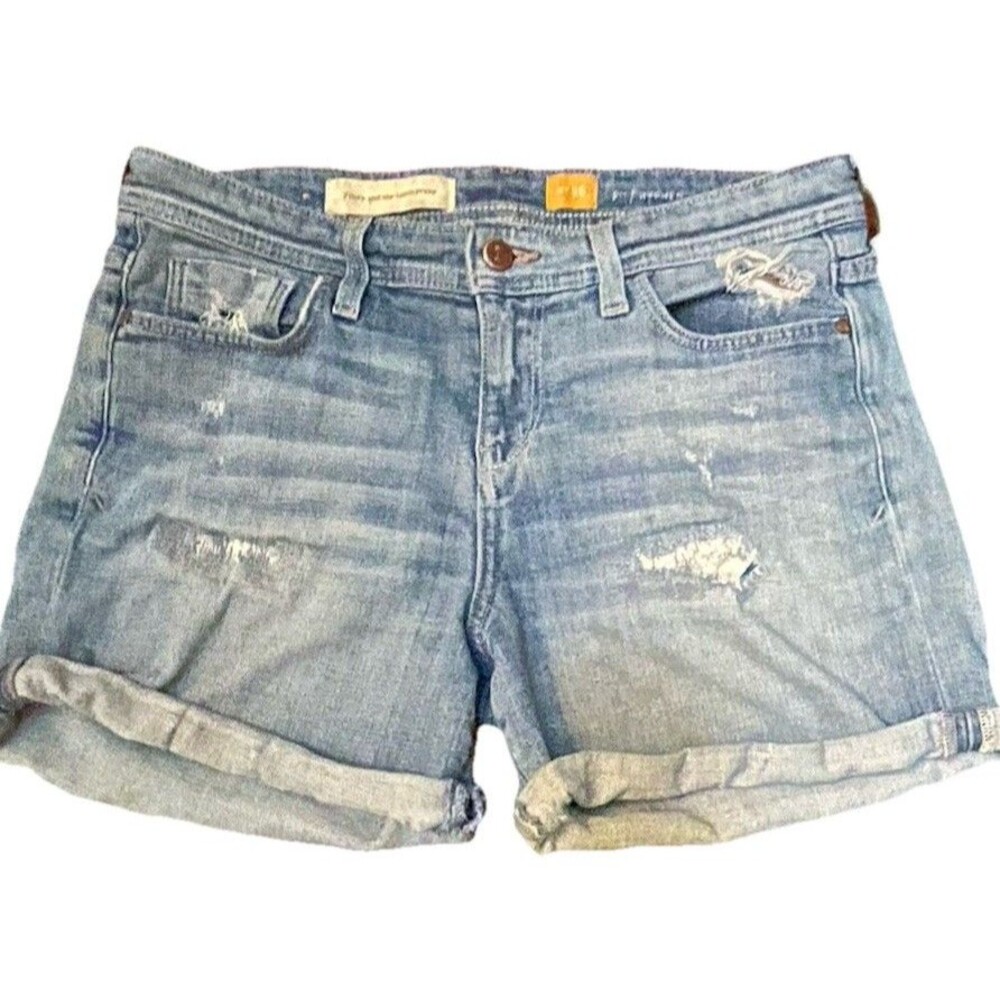 Pilcro Hyphen Anthropologie Distressed Denim Shorts Size 26 Cuffed Roll Up Jean